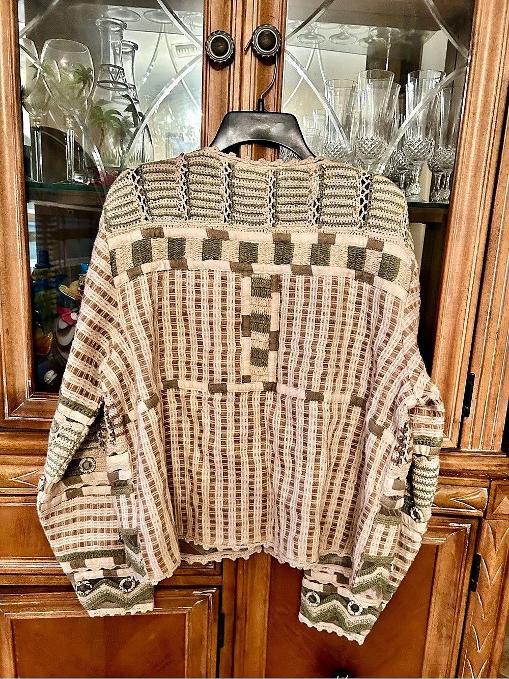 Coldwater Creek Textured Geometric Cardigan Green & Brown - Picture 5 of 5